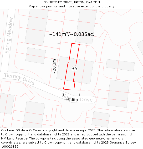 35, TIERNEY DRIVE, TIPTON, DY4 7DN: Plot and title map