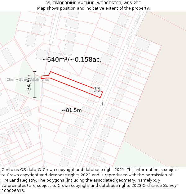 35, TIMBERDINE AVENUE, WORCESTER, WR5 2BD: Plot and title map