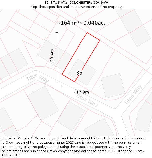 35, TITUS WAY, COLCHESTER, CO4 9WH: Plot and title map