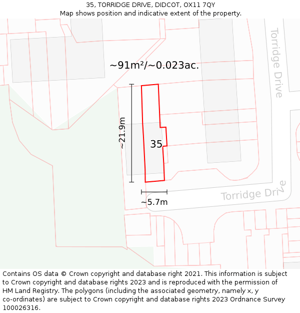 35, TORRIDGE DRIVE, DIDCOT, OX11 7QY: Plot and title map