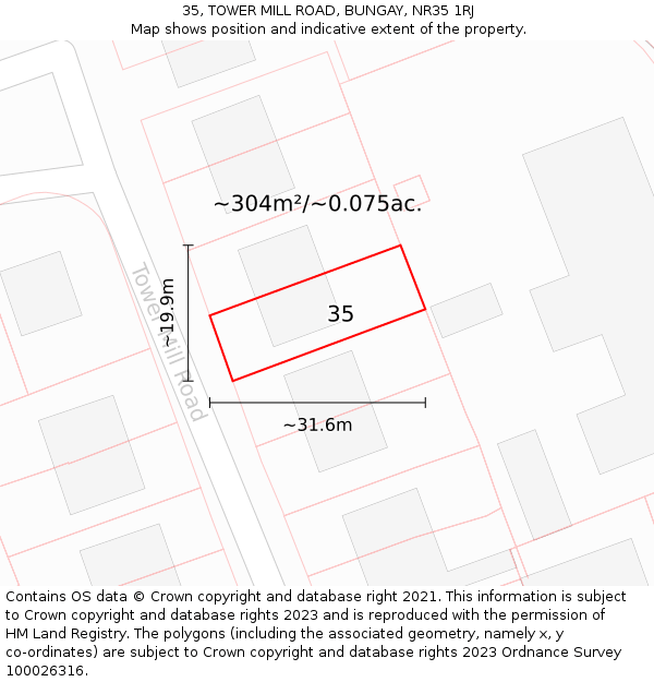 35, TOWER MILL ROAD, BUNGAY, NR35 1RJ: Plot and title map