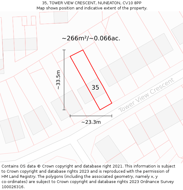 35, TOWER VIEW CRESCENT, NUNEATON, CV10 8PP: Plot and title map