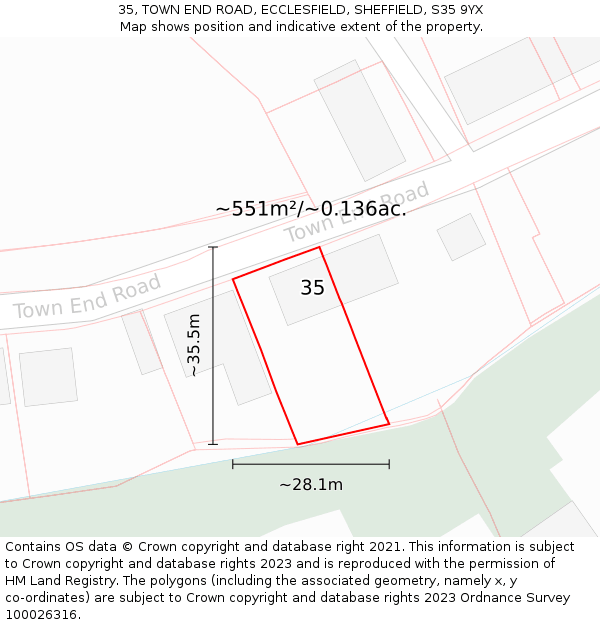 35, TOWN END ROAD, ECCLESFIELD, SHEFFIELD, S35 9YX: Plot and title map