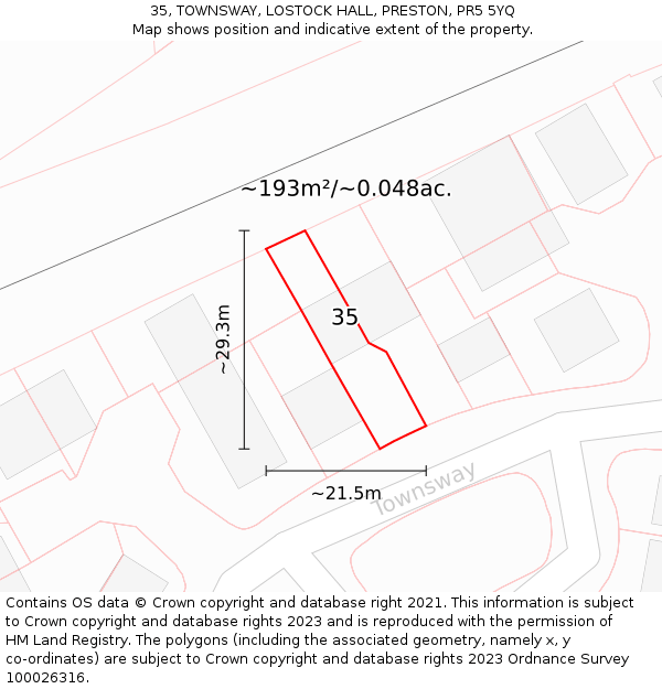 35, TOWNSWAY, LOSTOCK HALL, PRESTON, PR5 5YQ: Plot and title map