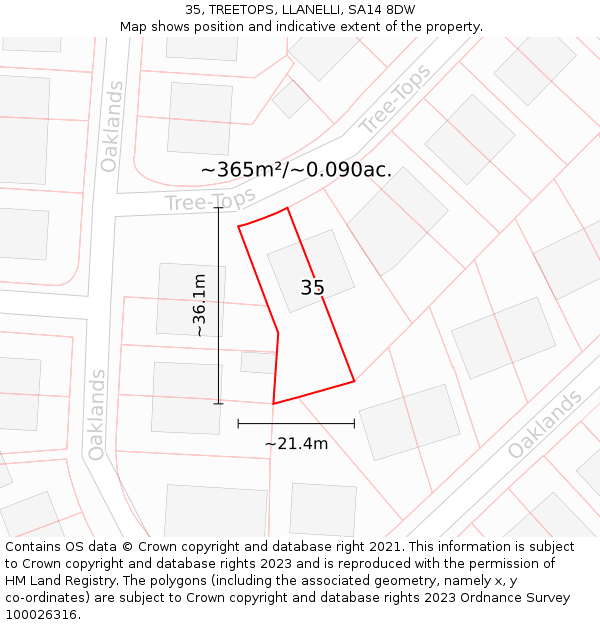 35, TREETOPS, LLANELLI, SA14 8DW: Plot and title map