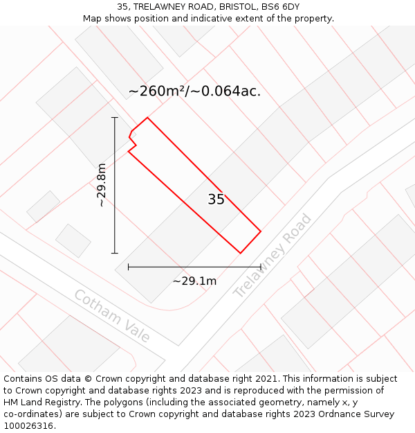 35, TRELAWNEY ROAD, BRISTOL, BS6 6DY: Plot and title map
