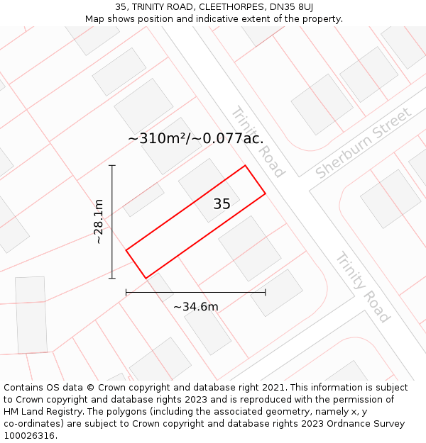 35, TRINITY ROAD, CLEETHORPES, DN35 8UJ: Plot and title map