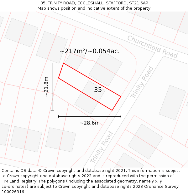35, TRINITY ROAD, ECCLESHALL, STAFFORD, ST21 6AP: Plot and title map