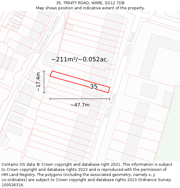 35, TRINITY ROAD, WARE, SG12 7DB: Plot and title map