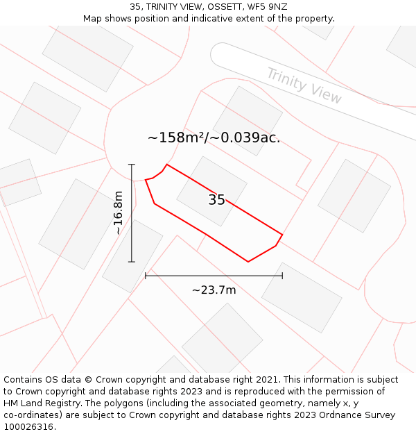 35, TRINITY VIEW, OSSETT, WF5 9NZ: Plot and title map