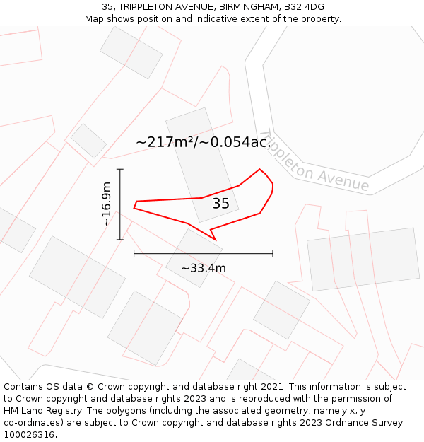 35, TRIPPLETON AVENUE, BIRMINGHAM, B32 4DG: Plot and title map