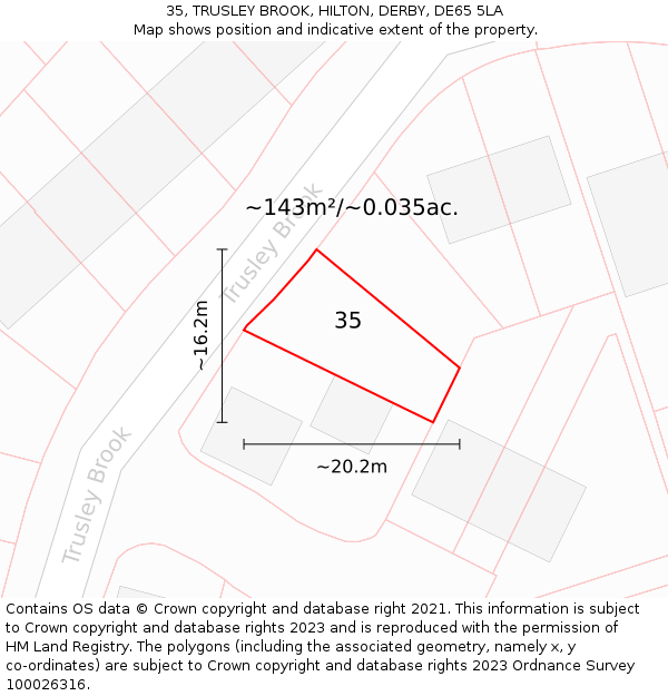 35, TRUSLEY BROOK, HILTON, DERBY, DE65 5LA: Plot and title map
