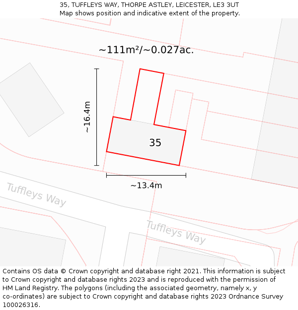 35, TUFFLEYS WAY, THORPE ASTLEY, LEICESTER, LE3 3UT: Plot and title map