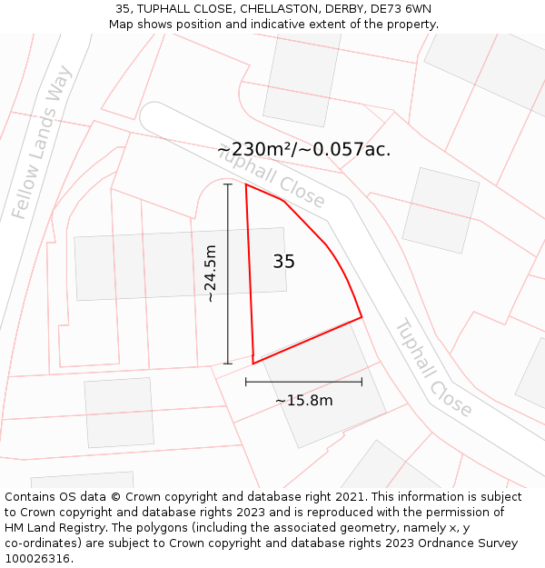 35, TUPHALL CLOSE, CHELLASTON, DERBY, DE73 6WN: Plot and title map