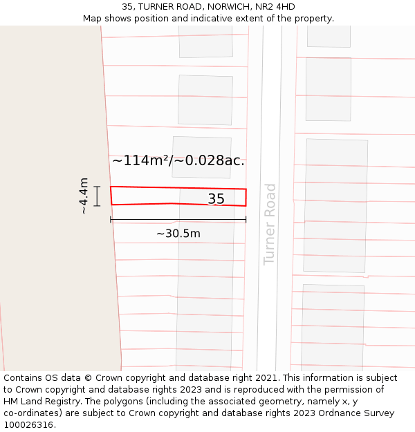 35, TURNER ROAD, NORWICH, NR2 4HD: Plot and title map