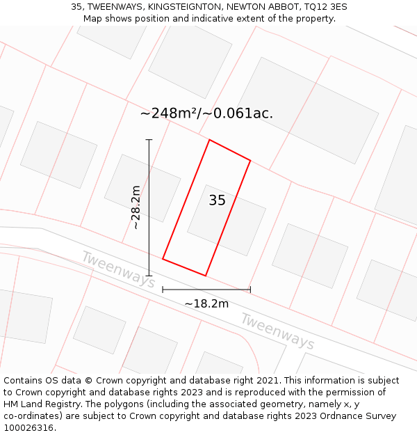35, TWEENWAYS, KINGSTEIGNTON, NEWTON ABBOT, TQ12 3ES: Plot and title map