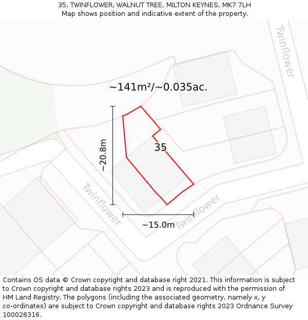35, TWINFLOWER, WALNUT TREE, MILTON KEYNES, MK7 7LH: Plot and title map