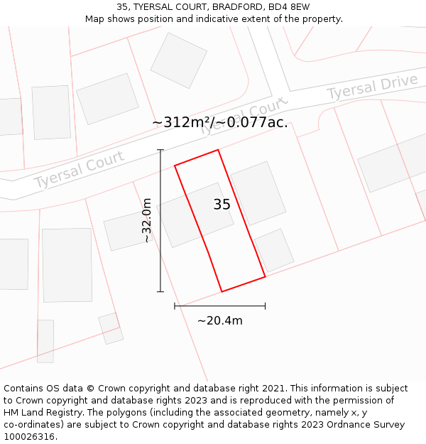 35, TYERSAL COURT, BRADFORD, BD4 8EW: Plot and title map