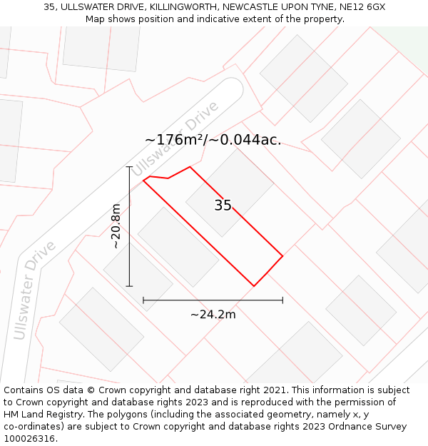 35, ULLSWATER DRIVE, KILLINGWORTH, NEWCASTLE UPON TYNE, NE12 6GX: Plot and title map