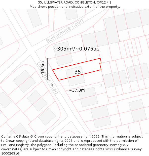 35, ULLSWATER ROAD, CONGLETON, CW12 4JE: Plot and title map