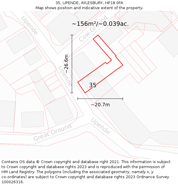 35, UPENDE, AYLESBURY, HP18 0FA: Plot and title map