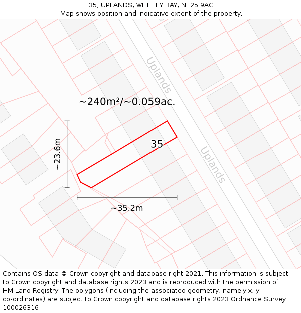 35, UPLANDS, WHITLEY BAY, NE25 9AG: Plot and title map