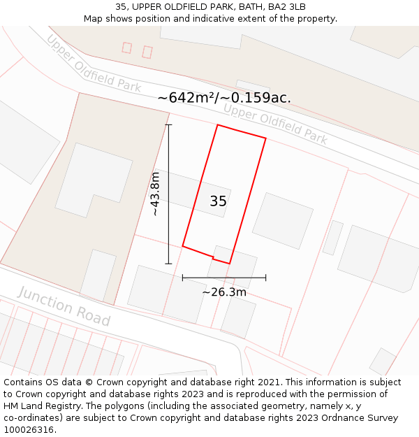 35, UPPER OLDFIELD PARK, BATH, BA2 3LB: Plot and title map