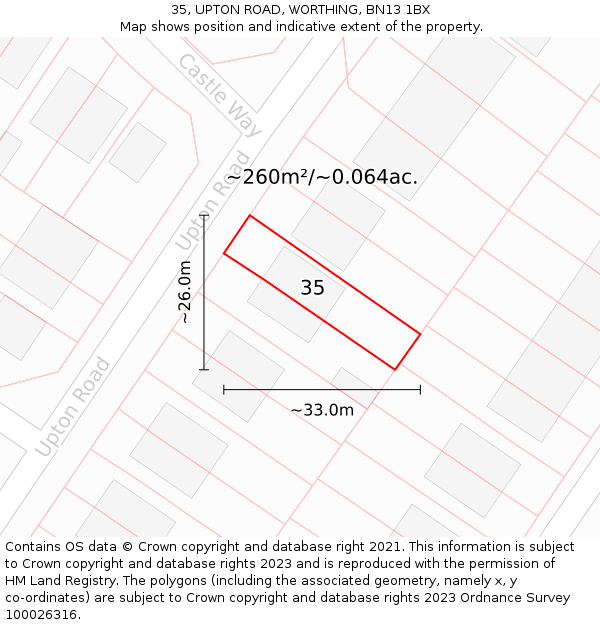 35, UPTON ROAD, WORTHING, BN13 1BX: Plot and title map