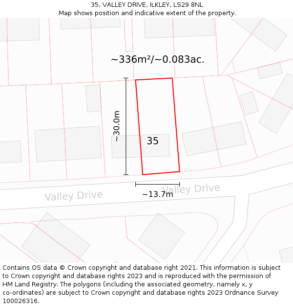 35, VALLEY DRIVE, ILKLEY, LS29 8NL: Plot and title map