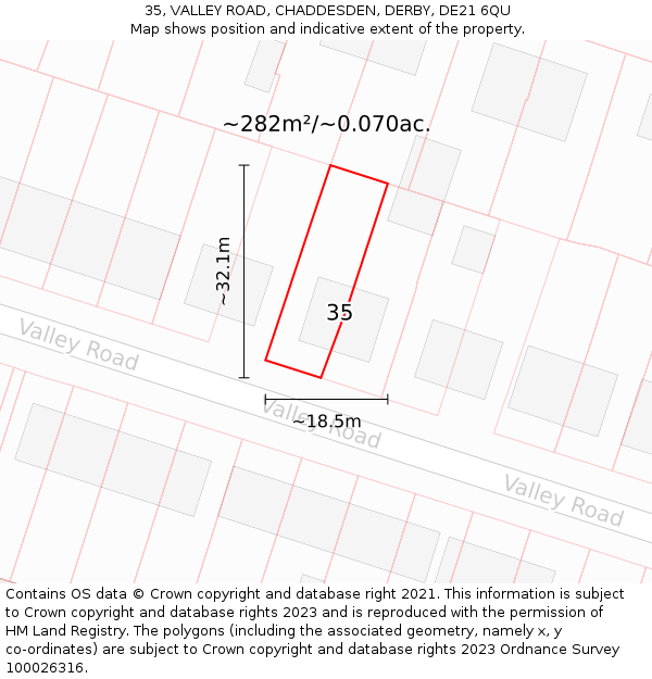 35, VALLEY ROAD, CHADDESDEN, DERBY, DE21 6QU: Plot and title map