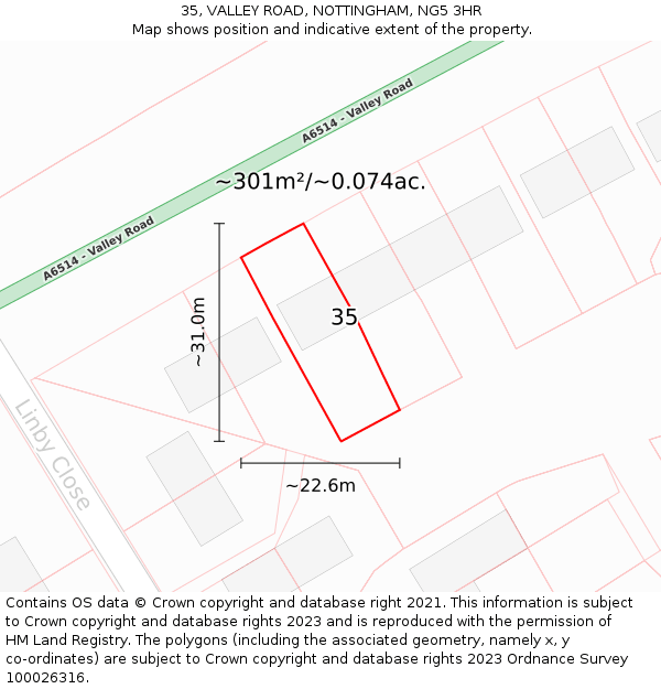 35, VALLEY ROAD, NOTTINGHAM, NG5 3HR: Plot and title map