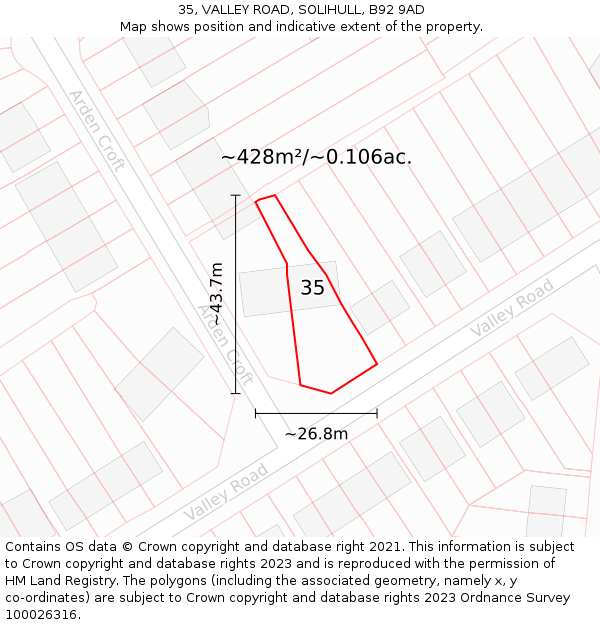35, VALLEY ROAD, SOLIHULL, B92 9AD: Plot and title map