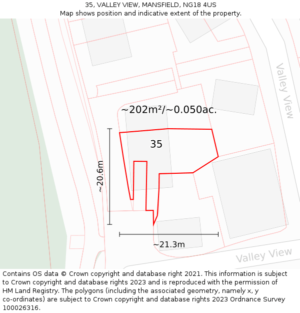 35, VALLEY VIEW, MANSFIELD, NG18 4US: Plot and title map