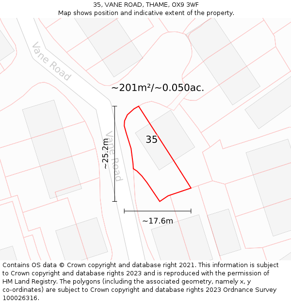 35, VANE ROAD, THAME, OX9 3WF: Plot and title map