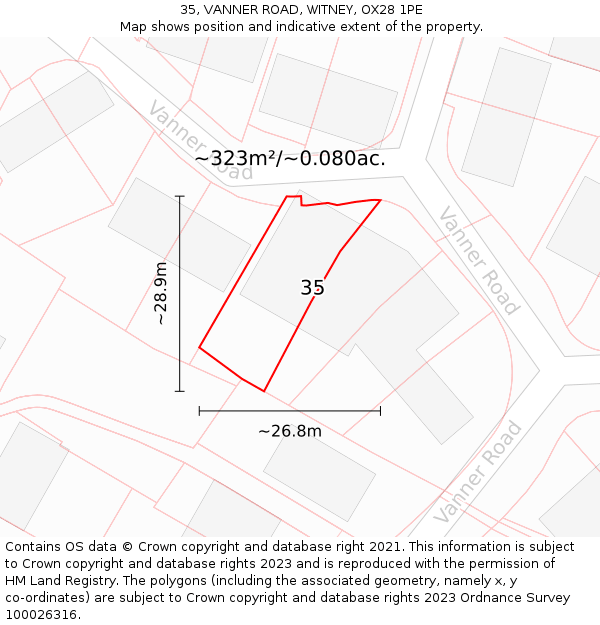 35, VANNER ROAD, WITNEY, OX28 1PE: Plot and title map