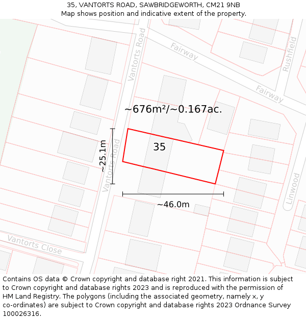 35, VANTORTS ROAD, SAWBRIDGEWORTH, CM21 9NB: Plot and title map