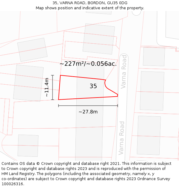 35, VARNA ROAD, BORDON, GU35 0DG: Plot and title map