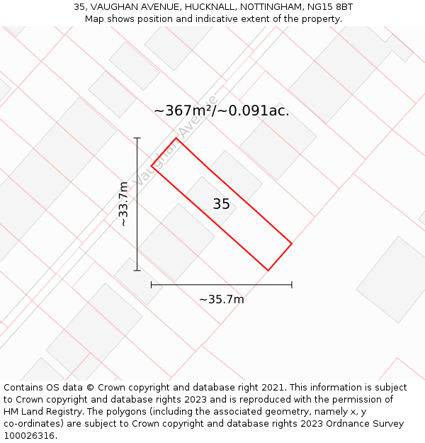 35, VAUGHAN AVENUE, HUCKNALL, NOTTINGHAM, NG15 8BT: Plot and title map
