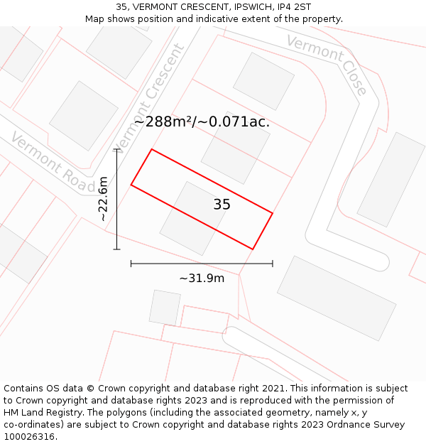 35, VERMONT CRESCENT, IPSWICH, IP4 2ST: Plot and title map