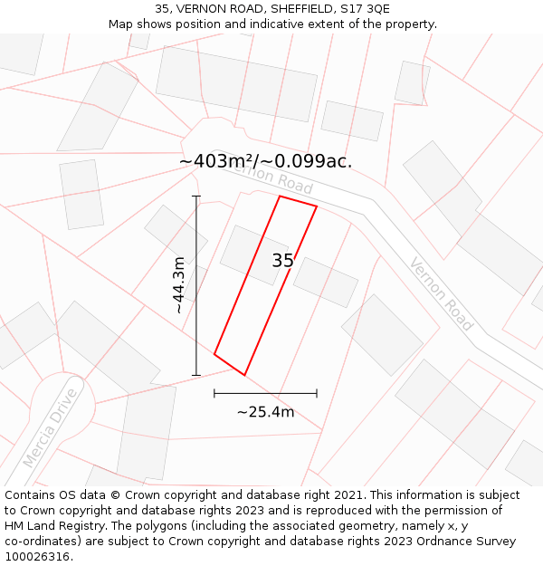 35, VERNON ROAD, SHEFFIELD, S17 3QE: Plot and title map