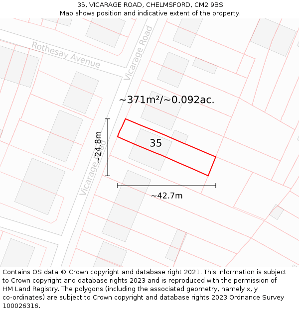 35, VICARAGE ROAD, CHELMSFORD, CM2 9BS: Plot and title map