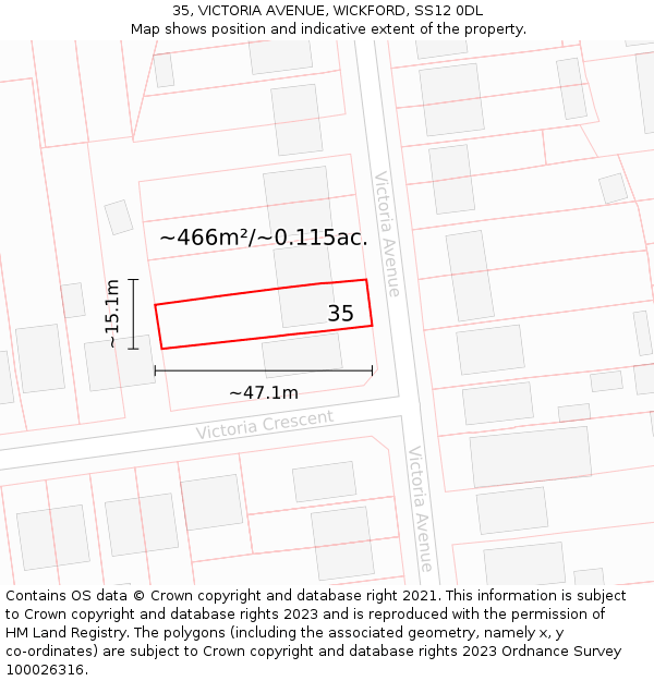 35, VICTORIA AVENUE, WICKFORD, SS12 0DL: Plot and title map