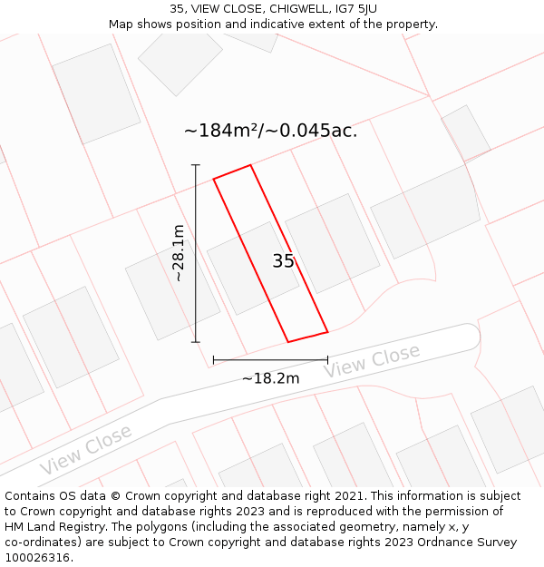 35, VIEW CLOSE, CHIGWELL, IG7 5JU: Plot and title map