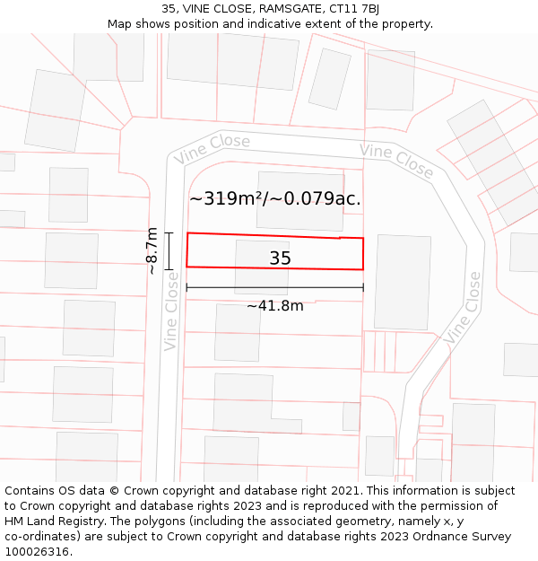 35, VINE CLOSE, RAMSGATE, CT11 7BJ: Plot and title map