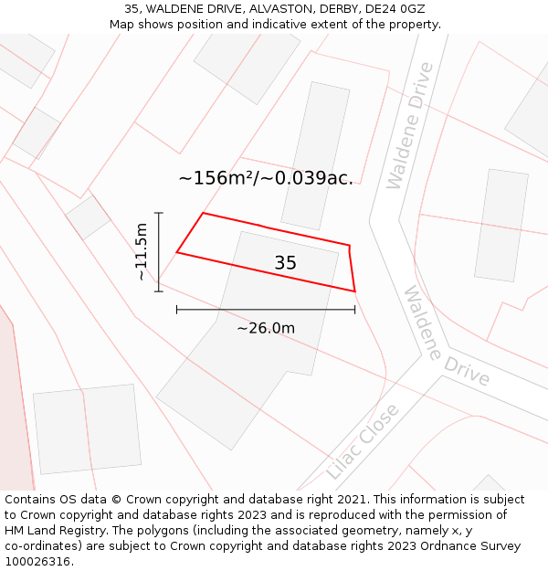 35, WALDENE DRIVE, ALVASTON, DERBY, DE24 0GZ: Plot and title map