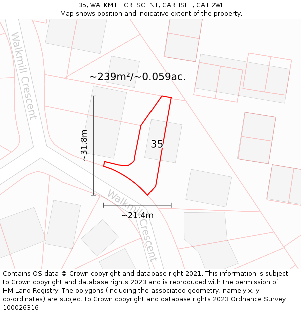 35, WALKMILL CRESCENT, CARLISLE, CA1 2WF: Plot and title map