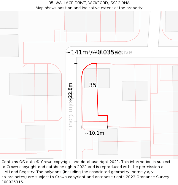 35, WALLACE DRIVE, WICKFORD, SS12 9NA: Plot and title map