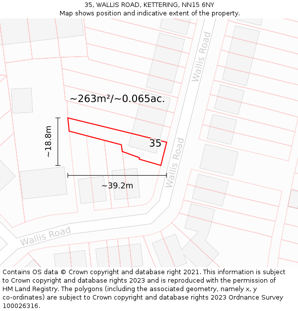 35, WALLIS ROAD, KETTERING, NN15 6NY: Plot and title map