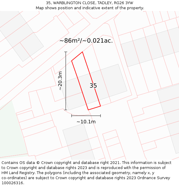 35, WARBLINGTON CLOSE, TADLEY, RG26 3YW: Plot and title map