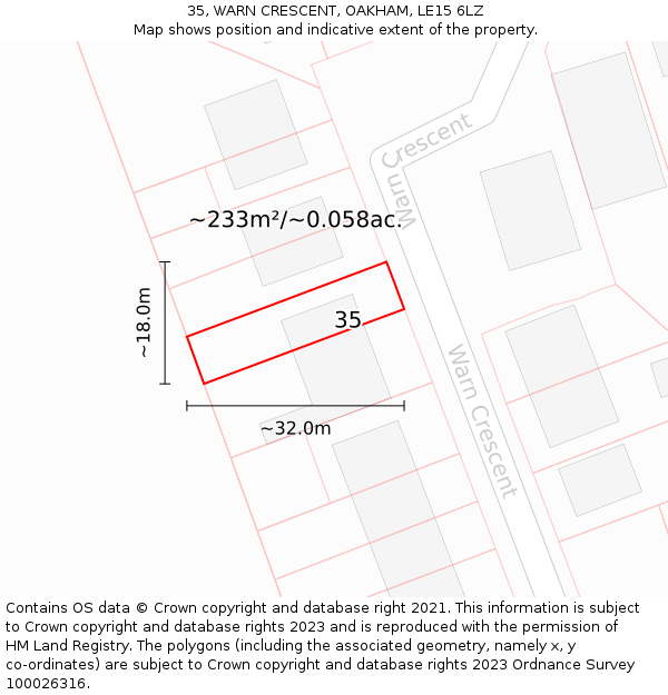 35, WARN CRESCENT, OAKHAM, LE15 6LZ: Plot and title map